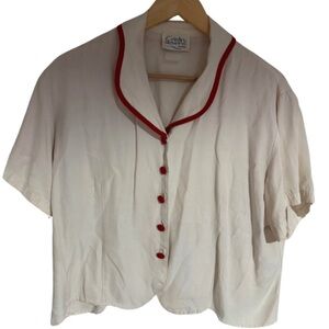 E. Vintage white & Red button up blouse size L